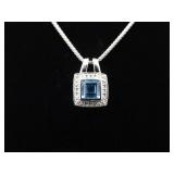 .925 Sterling Silver Diamond Accented Topaz Crystal Pendant Necklace