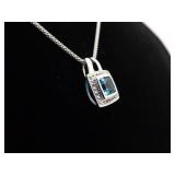 .925 Sterling Silver Diamond Accented Topaz Crystal Pendant Necklace