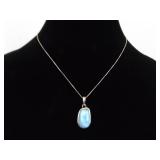 .925 Sterling Silver Larimar Cabochon Pendant Necklace