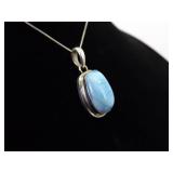 .925 Sterling Silver Larimar Cabochon Pendant Necklace