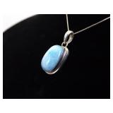 .925 Sterling Silver Larimar Cabochon Pendant Necklace