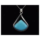 .925 Sterling Silver Howlite Cabochon Pendant Necklace