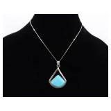 .925 Sterling Silver Howlite Cabochon Pendant Necklace
