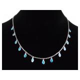 .925 Sterling Silver Inlayed Opal Dangles Necklace