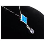 .925 Sterling Silver Inlayed Opal and Amethyst Pendant Necklace