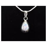 .925 Sterling Silver Inlayed Opal Pendant Necklace