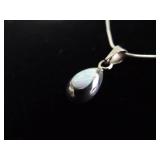 .925 Sterling Silver Inlayed Opal Pendant Necklace