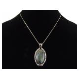 .925 Sterling Silver Large Labradorite Cabochon Pendant Necklace