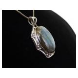 .925 Sterling Silver Large Labradorite Cabochon Pendant Necklace
