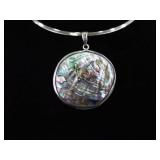 NEW .925 Sterling Silver Abalone Pendant Rigid Omega Necklace