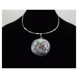 NEW .925 Sterling Silver Abalone Pendant Rigid Omega Necklace