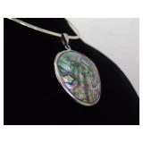 NEW .925 Sterling Silver Abalone Pendant Rigid Omega Necklace