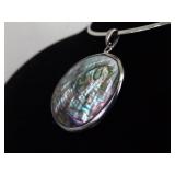 NEW .925 Sterling Silver Abalone Pendant Rigid Omega Necklace