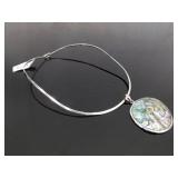 NEW .925 Sterling Silver Abalone Pendant Rigid Omega Necklace