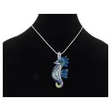 .925 Sterling Silver Glass Foil Seahorse Pendant Necklace