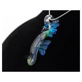 .925 Sterling Silver Glass Foil Seahorse Pendant Necklace