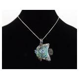 .925 Sterling Silver Glass Foil Fish Pendant Necklace