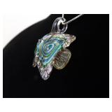 .925 Sterling Silver Glass Foil Fish Pendant Necklace