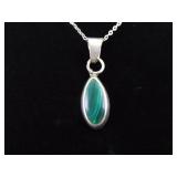 .925 Sterling Silver Malachite Pendant Necklace