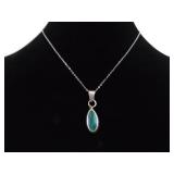 .925 Sterling Silver Malachite Pendant Necklace
