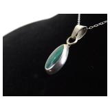 .925 Sterling Silver Malachite Pendant Necklace