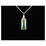 .925 Sterling Silver Jade Cabochon Pendant Necklace