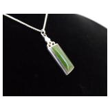 .925 Sterling Silver Jade Cabochon Pendant Necklace