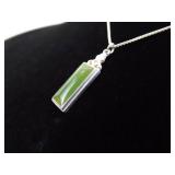 .925 Sterling Silver Jade Cabochon Pendant Necklace