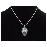 .925 Sterling Silver Moss Agate Pendant Necklace