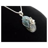 .925 Sterling Silver Moss Agate Pendant Necklace