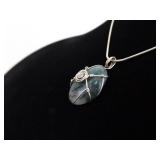 .925 Sterling Silver Moss Agate Pendant Necklace
