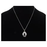 .925 Sterling Silver Scrolled Art Nouveau Garnet Pendant Necklace