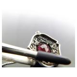 .925 Sterling Silver Scrolled Art Nouveau Garnet Pendant Necklace