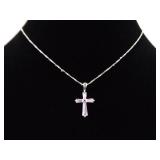 .925 Sterling Silver Pink Sapphire Crystal Pendant Choker Necklace