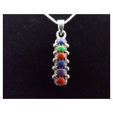 .925 Sterling Silver Multi Stone Cabochons Pendant Necklace