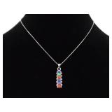 .925 Sterling Silver Multi Stone Cabochons Pendant Necklace