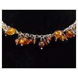 .925 Sterling Silver Amber Dangles Necklace