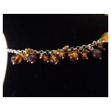 .925 Sterling Silver Amber Dangles Necklace