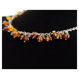 .925 Sterling Silver Amber Dangles Necklace
