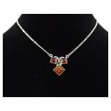 .925 Sterling Silver Amber Pendant Necklace