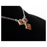 .925 Sterling Silver Amber Pendant Necklace