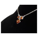 .925 Sterling Silver Amber Pendant Necklace