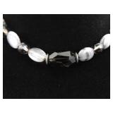 .925 Sterling Silver Clasp Agate Bead Leather Necklace