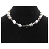 .925 Sterling Silver Clasp Agate Bead Leather Necklace