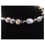 .925 Sterling Silver Clasp Agate Bead Leather Necklace