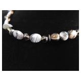 .925 Sterling Silver Clasp Agate Bead Leather Necklace