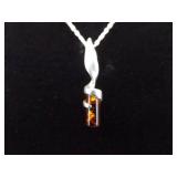 .925 Sterling Silver Amber Pendant Necklace