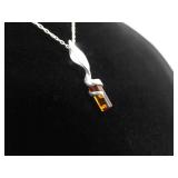 .925 Sterling Silver Amber Pendant Necklace