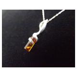 .925 Sterling Silver Amber Pendant Necklace