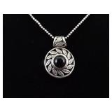 .925 Sterling Silver Onyx Cabochon Petal Pendant Necklace